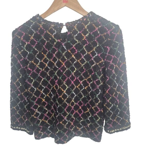 Zara Black Multicolor Boucle Knit Sweater Pearl Sleeves Tweed Holiday Size Small - Picture 3 of 4